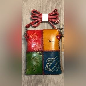 Colourful leather cross body bag